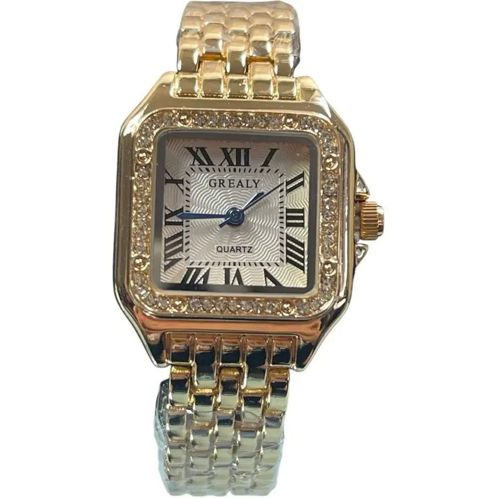 Luxury Gold Plated Zircon Square Quartz Watch